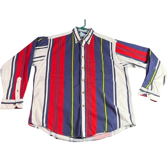 VTG 90's Y2K Nautica Bold Stripe Long Sleeve Button Up‎ Men's M 100% Cotton - Picture 1 of 8